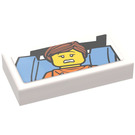 LEGO Tile 1 x 2 with Cautious Rider in Orange Hoodie Photo Sticker with Groove (3069)