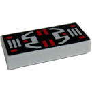 LEGO Tile 1 x 2 with Red and Medium Stone Gray Controls and Stripes with Groove