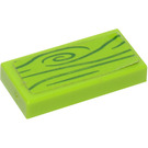 LEGO Tile 1 x 2 with lime background and green wood grain Sticker with Groove (3069)