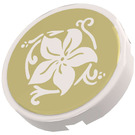LEGO Tile 2 x 2 Round with White Flower on Mirrored Gold Sticker with Bottom Stud Holder