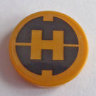 LEGO Tile 2 x 2 Round with Gold 'H' on Black Background Sticker with Bottom Stud Holder (14769)
