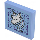 LEGO Tile 2 x 2 with Unicorn Picture Sticker with Groove