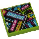 LEGO Tile 2 x 2 with Neon City print with Groove (3068)