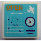 LEGO Tile 2 x 2 with 'OPEN' and Seaplane, Schedule Sticker with Groove (3068)