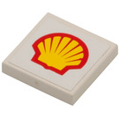 LEGO Tile 2 x 2 with Shell Logo (White Background) Sticker with Groove (3068)