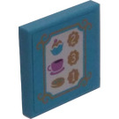 LEGO Tile 2 x 2 with Tea, Cupcake, and Cookie Menu Sticker with Groove (3068)