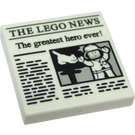 LEGO Tile 2 x 2 with 'THE LEGO NEWS' and ‘The greatest hero ever!’ with Groove (3068 / 37475)