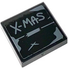 LEGO Tile 2 x 2 with X-MAS (Black Background) Sticker with Groove (3068)