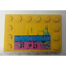 LEGO Tile 4 x 6 with Studs on 3 Edges with Worn Blue and Pink Paint Sticker (6180)