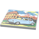 LEGO Tile 6 x 6 with Bright Light Blue Fiat 500 and Colosseum Sticker with Bottom Tubes