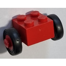 레고 Tire Ø 14mm x 4mm Smooth Old Style with Brick 2 x 2 with Red Single Wheels (3137)