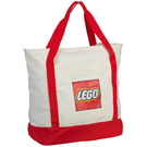 LEGO Tote Bag - White, Lego Logo, Red Handles & Stripes (5005326)