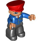 LEGO Train Conductor with Black Legs, Blue Jacket, Flesh Head and Red Hat Duplo Figure