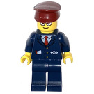 LEGO Train Conductor with Dark Blue Outfit, Dark Red Hat and Glasses Minifigure