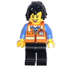 LEGO Train Worker, Female - Orange Torso, Black Legs, Black Hair Minifigure