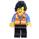 LEGO Zug Worker, Female - Orange Torso, Schwarz Beine, Schwarz Haar Minifigur