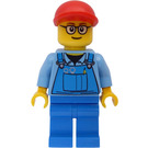 LEGO Train Worker with Overalls and Red Cap and Minifigure