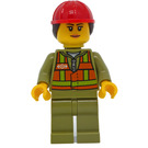 LEGO Train Worker with Red Helmet and Hair Minifigure