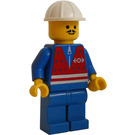 LEGO Zug Yard Worker mit Rot Weste, Blau Hemd mit Zipper, Blau Beine, Pointed Mustache, und Bau Helm Minifigur