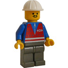 LEGO Zug Yard Worker mit Rot Weste, Blau Hemd mit Zipper, Dark Grau Beine, Pointed Mustache, und Bau Helm Minifigur