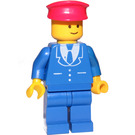 LEGO Trains Minifigur, Kostym med 3 Knappar Blå - Blå Ben, Röd Hatt