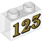 LEGO Transparent Backstein 1 x 2 mit '123' ohne Unterrohr (3004 / 72218)