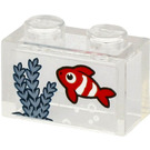 LEGO Transparent Backstein 1 x 2 mit Fisch, Seagrass, Bubbles Aufkleber ohne Unterrohr (3065)