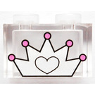 LEGO Transparent Brick 1 x 2 with Heart in Crown and Dark Pink Dots Pattern without Bottom Tube (3065 / 84427)