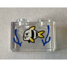 LEGO Transparent Brique 1 x 2 avec blanc et Noir striped Poisson avec sea Herbe Autocollant sans tube à l'intérieur (3065)