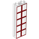 LEGO Transparent Brick 1 x 2 x 5 with Red Window Grid Decoration without Stud Holder (2454 / 69355)