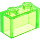 LEGO Transparent Bright Green Brick 1 x 2 without Bottom Tube (3065 / 35743)