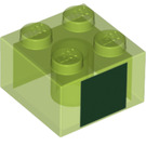 LEGO Gennemsigtig lysegrøn Klods 2 x 2 med Minecraft Stor Slime Øje (3003 / 34801)