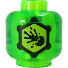 LEGO Transparent Bright Green Head with Exploding Ball in Yellow Hexagon (Safety Stud) (3626)