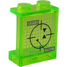 LEGO Transparent Bright Green Panel 1 x 2 x 2 with Viewfinder, "TARGET", "01.007.33" Sticker with Side Supports, Hollow Studs (6268)