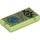 LEGO Transparent Bright Green Tile 1 x 2 with Amulet and Goblin Eye Emblem with Groove (3069 / 31830)