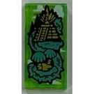 LEGO Transparent Bright Green Tile 1 x 2 with Dragon and Temple with Groove (3069)