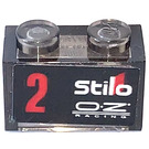 LEGO Transparent Marron Noir Brique 1 x 2 avec 2 Stilo O Z RACING Autocollant sans tube à l'intérieur (3065)