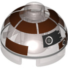 LEGO Transparent Brun Svart Kloss 2 x 2 Runda med Dome Topp med R3-M2 Astromech Droid Huvud (Ihålig knopp, axelhållare) (18841 / 33758)