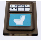LEGO Transparent Brown Black Glass for Train Door with Black 'MTWTF' and White Toilet Sticker with Lip on All Sides (35157)