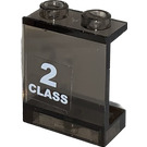 LEGO Transparent Brown Black Panel 1 x 2 x 2 with '2 CLASS' Left Sticker without Side Supports, Hollow Studs (4864)