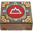 LEGO Transparent Brown Black Tile 1 x 1 with Mountain in Red Circle and Gold Decoration Corner with Groove (3070)