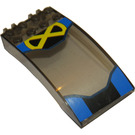 LEGO Transparent Brown Black Windscreen 4 x 8 x 2 Curved Hinge with Yellow X and Black and Blue Background Sticker (46413)