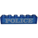 LEGO Transparentes Dunkelblau Stein 1 x 6 mit "Polizei" ohne Unterrohre (3067)