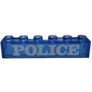 LEGO Transparent Dark Blue Brick 1 x 6 with "POLICE" without Bottom Tubes (3067)