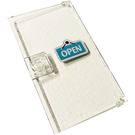LEGO Transparent Door 1 x 4 x 6 with Stud Handle with Mirrored Azure „Open“ Sign Sticker (35290)
