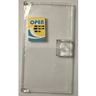 LEGO Transparent Door 1 x 4 x 6 with Stud Handle with Open hours sign Sticker (35290)