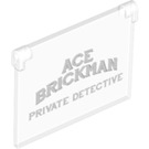 LEGO Transparent Glass for Window 1 x 4 x 3 Opening with "Ace Brickman - Private Detective" Writing (19598 / 60603)