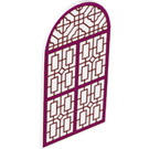 LEGO Transparent Glass for Window 1 x 6 x 7 with Curved top with Pink Lattice (65066 / 67607)