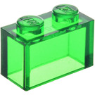 LEGO Transparentní zelená Kostka 1 x 2 bez spodní trubičky (3065 / 35743)