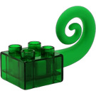 LEGO Transparent Green Duplo Brick 2 x 2 with spiral rubber tail